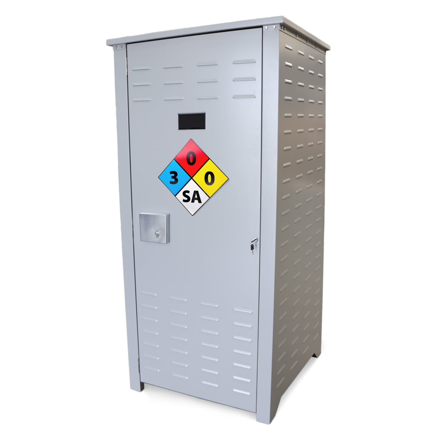 Gabinete exterior para tanques de CO2: caja de aluminio con cerradura para tanques de 340 kg (750 lb) e incluye herrajes.