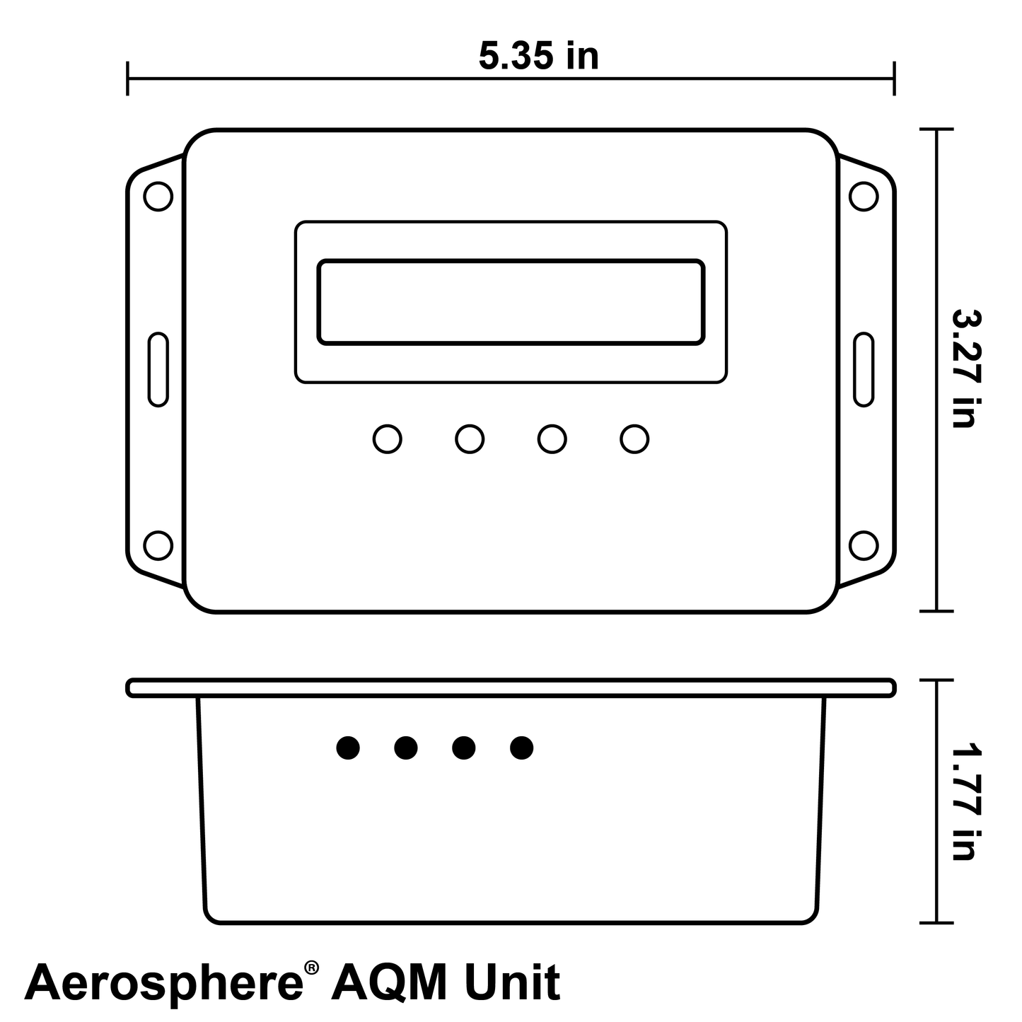 Aerosphere® Air Quality Monitor CO2 Gas Leak Detection System Dimensions Diagram