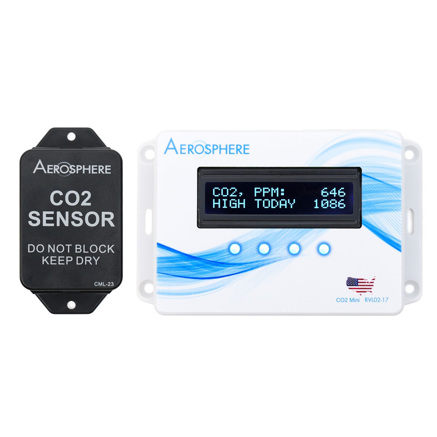 Aerosphere® CO2 Indoor Air Quality Monitor Kit with Sensor, Hardware, and Cables