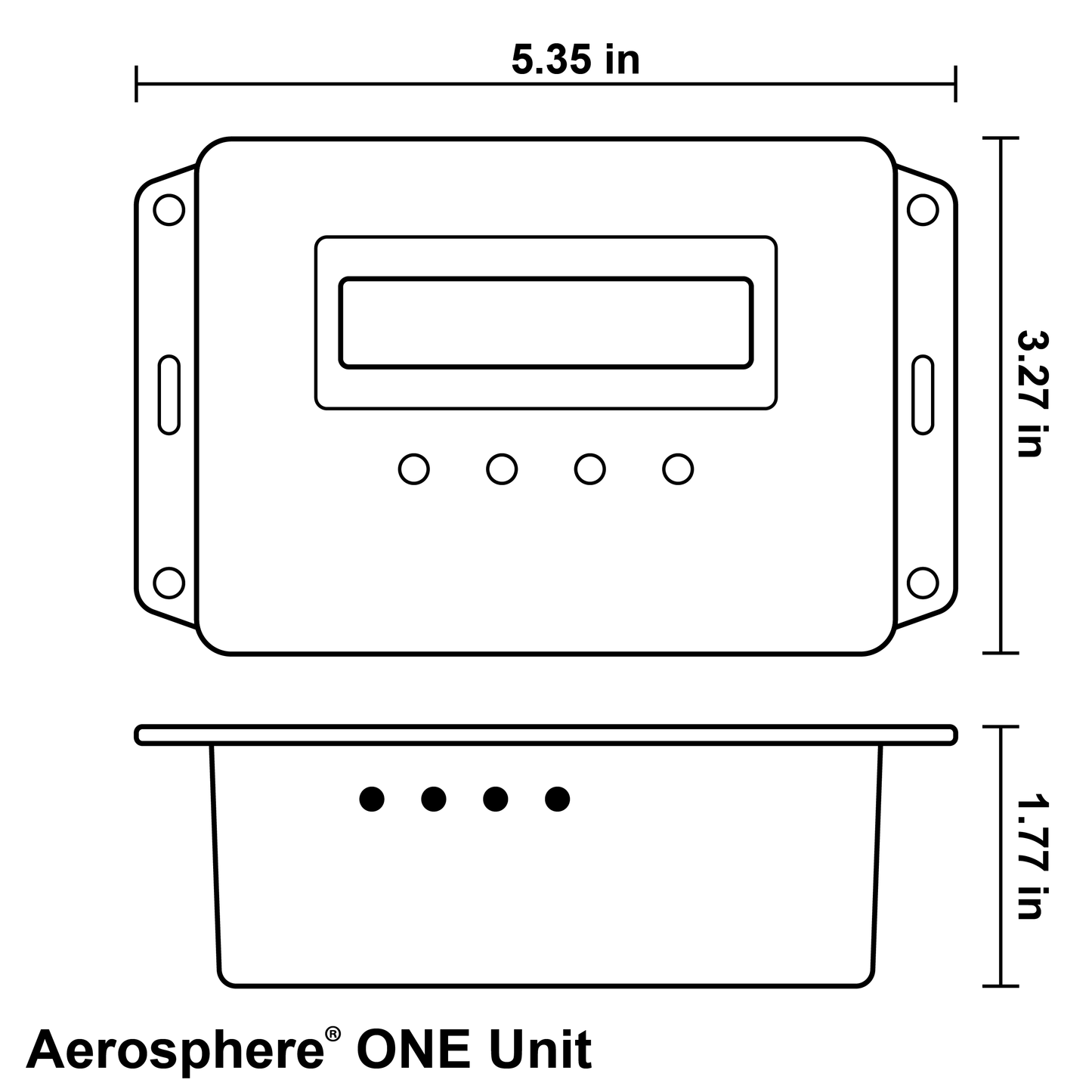 Aerosphere® ONE CO2 Monitor Gas Leak Detection System Dimensions Diagram
