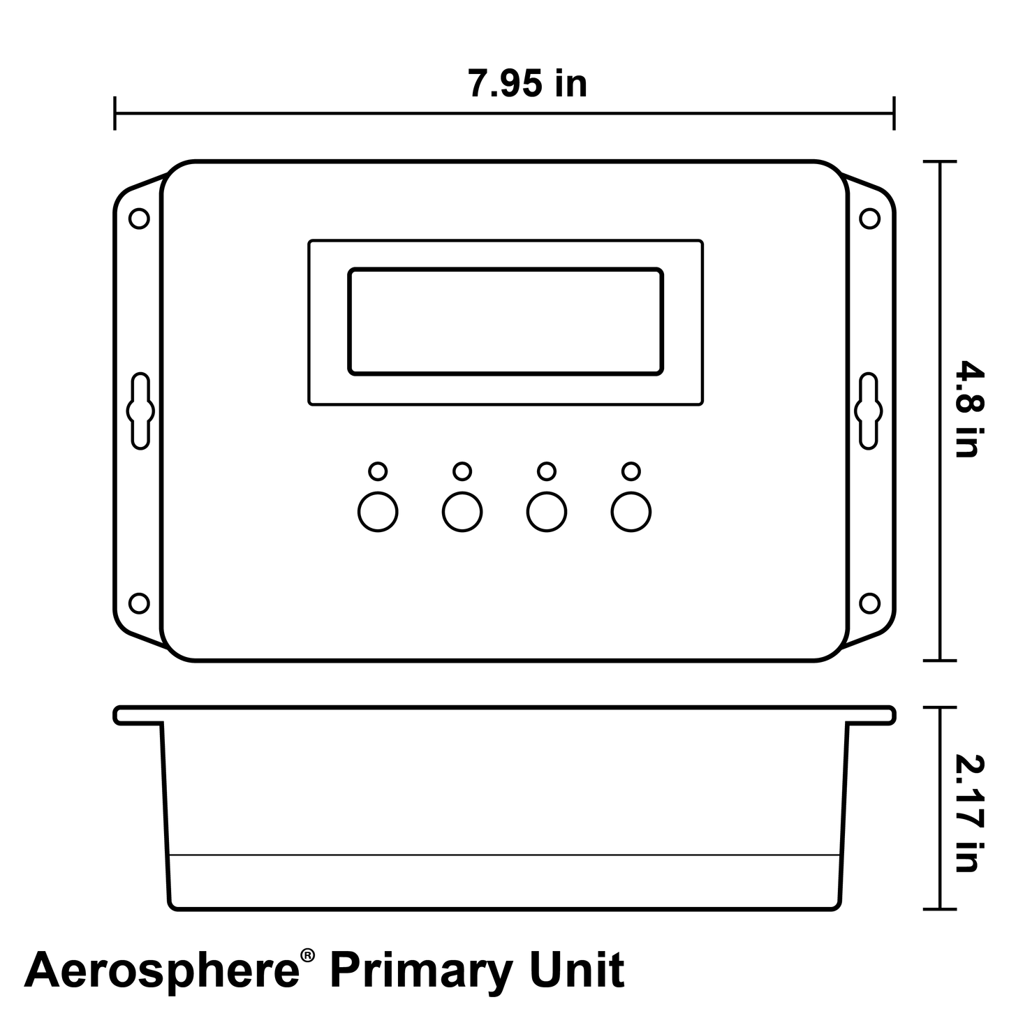 Aerosphere® Primary Unit Monitor CO2 Gas Leak Detection System Dimensions Diagram