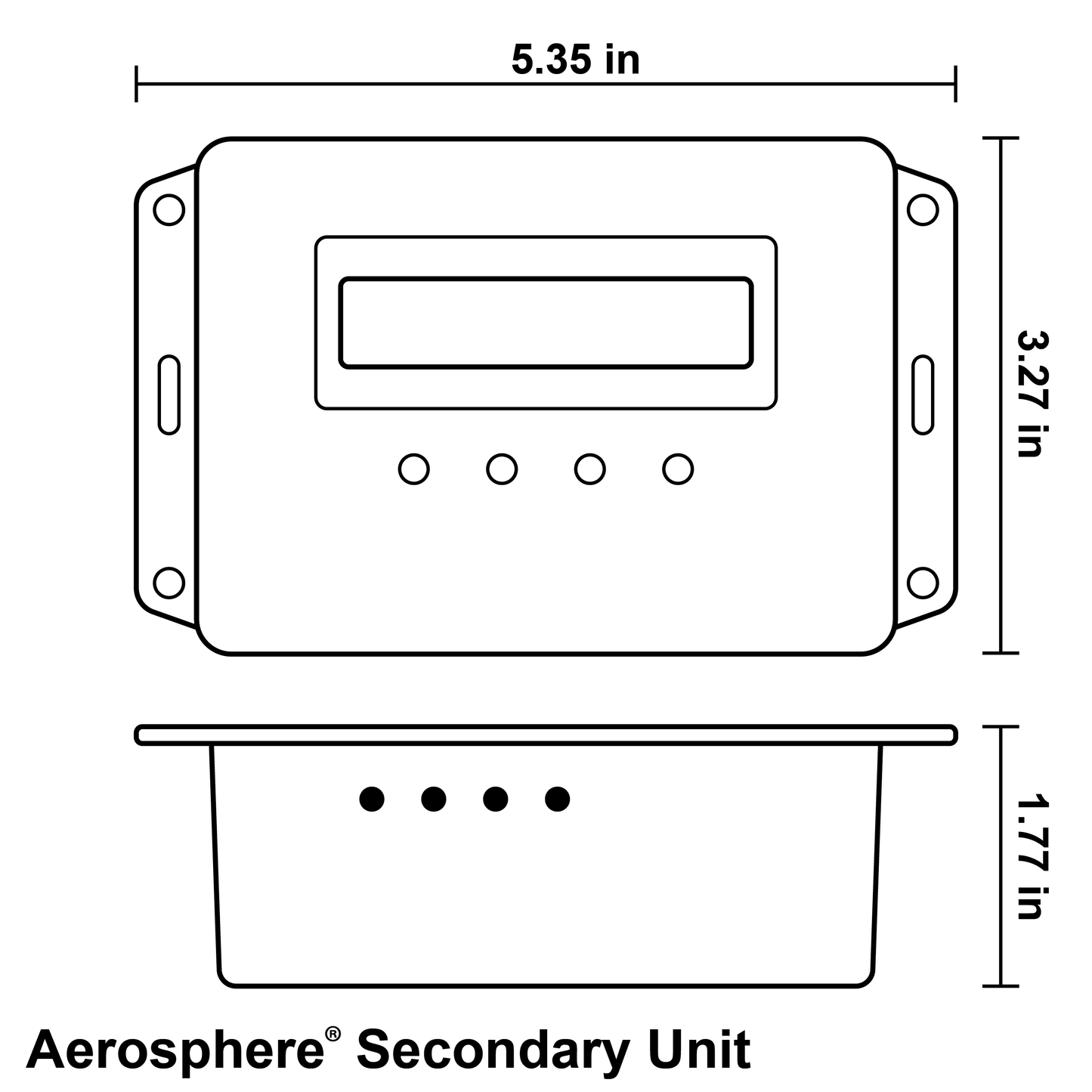 Aerosphere® Secondary Unit Monitor CO2 Gas Leak Detection System Dimensions Diagram