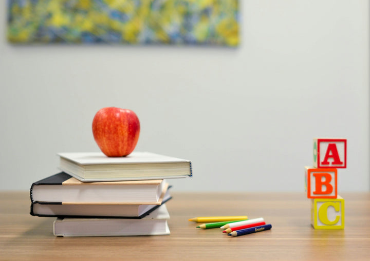 Books, Apple, Pencils and Children Blocks, School